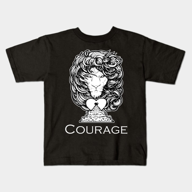 Heart of a Lion - Courage - White Outlined Version Kids T-Shirt by Nat Ewert Art